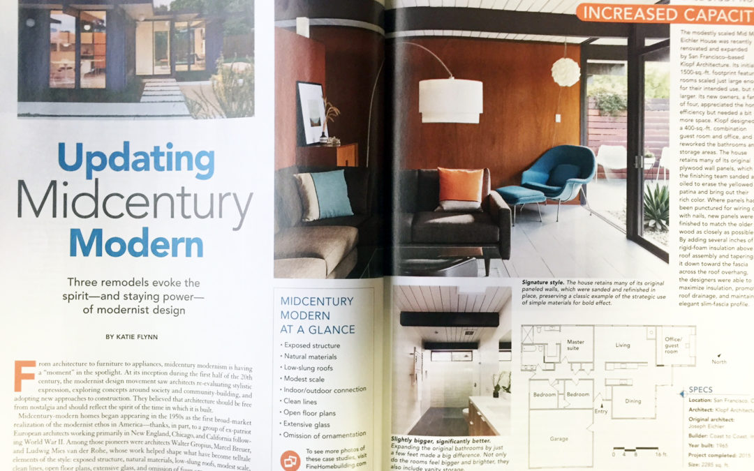 Fine Homebuilding Magazine published our Mid Mod Eichler Remodel Addition
